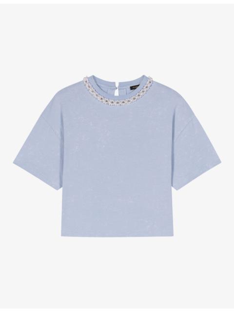 Necklace-Embellished Short-Sleeved Cotton-Jersey T-Shirt