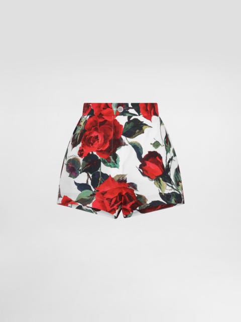 Rose-print cotton shorts