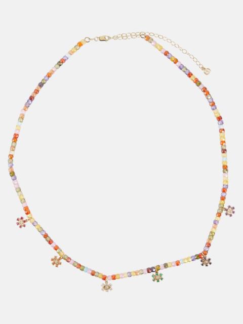 Evil Eye 14kt gold beaded necklace with diamonds