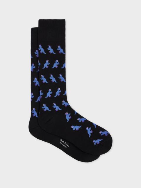 Black Cotton-Blend Dino Socks