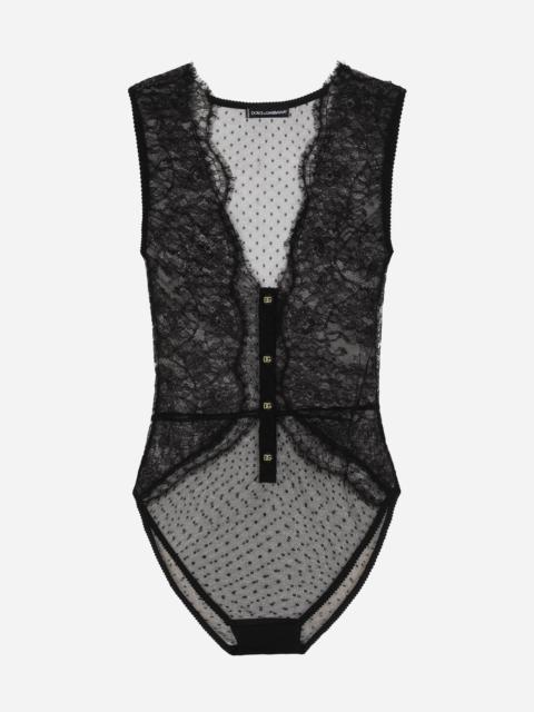 Lace bodysuit with plunging neckline