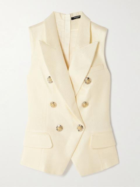 Button-embellished jacquard  vest Ecru