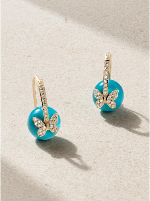 Butterfly 14-karat Gold, Turquoise And Diamond Earrings
