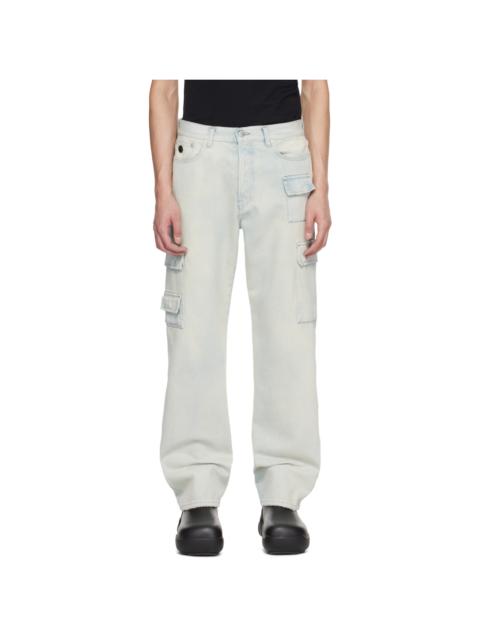 Blue Slim Denim Cargo Pants