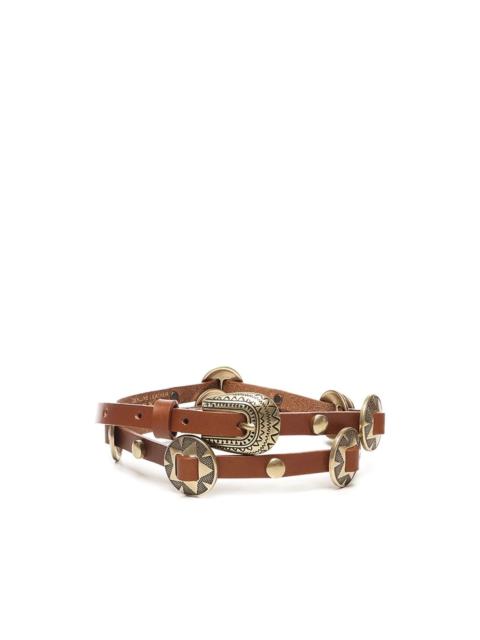 metallic-buckle studded leather belt