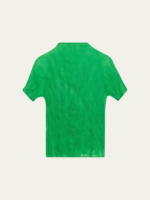 Twisted Chiffon Plisse Mock-Neck Top