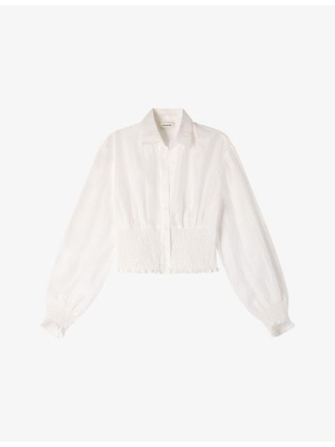 Long-Sleeved Smocked Linen-Blend Shirt
