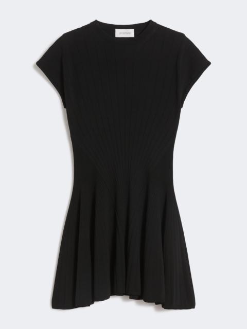 Knit dress, fitted at the waist - BLACK