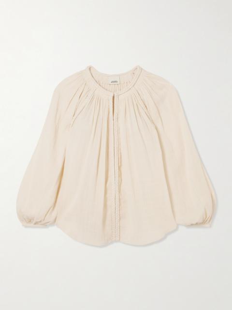 Jenna Frayed Braided Gathered Cotton-gauze Blouse