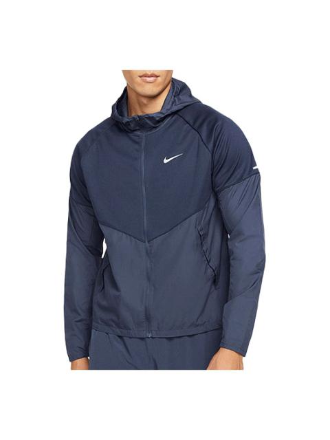 Men's Nike Nk TF Turf Rpl Miler Jacket Hooded Cardigan Zipper Windproof Navy Blue DH6682-475
