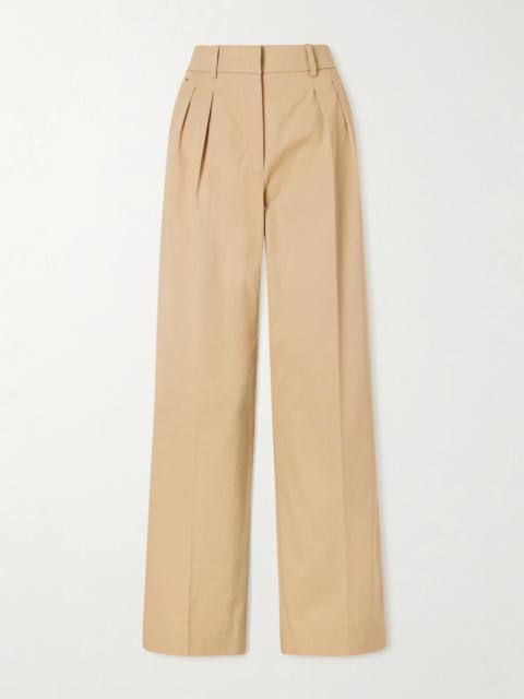 Appliquéd Pleated Cotton-twill Wide-leg Pants