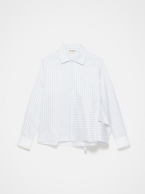 ASYMMETRIC DRAPED SHIRT IN WHITE & BLUE