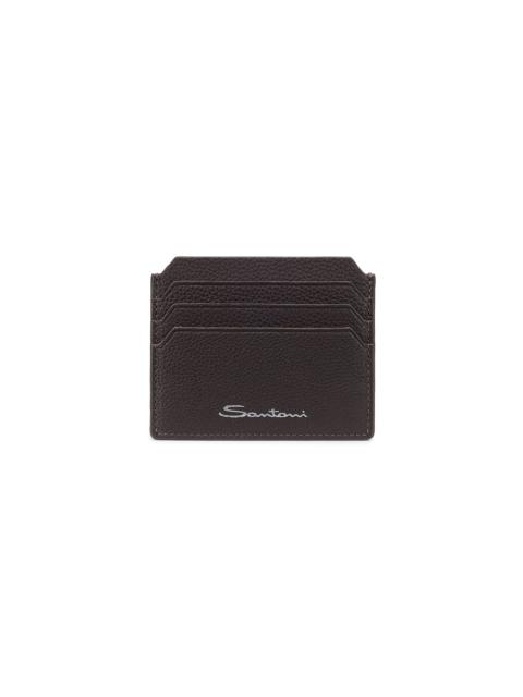 Dark brown tumbled leather credit card holder