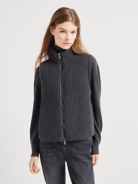 Cashmere Feather yarn reversible knit down vest with monili