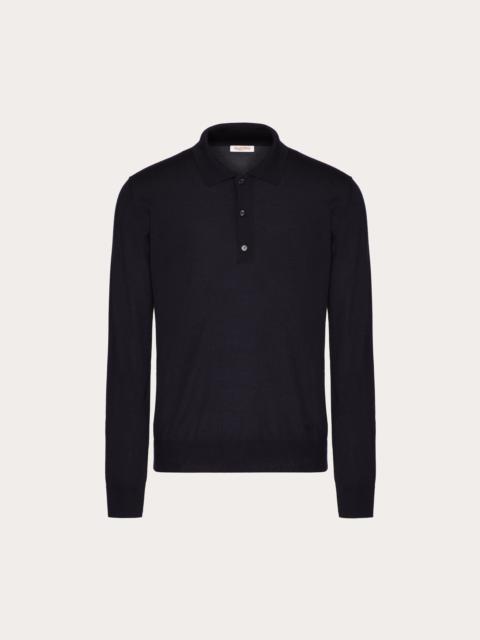 LONG-SLEEVE CASHMERE AND SILK POLO SHIRT WITH VLOGO SIGNATURE EMBROIDERY