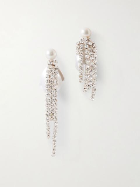 Rhodium-plated pearl and crystal earrings White
