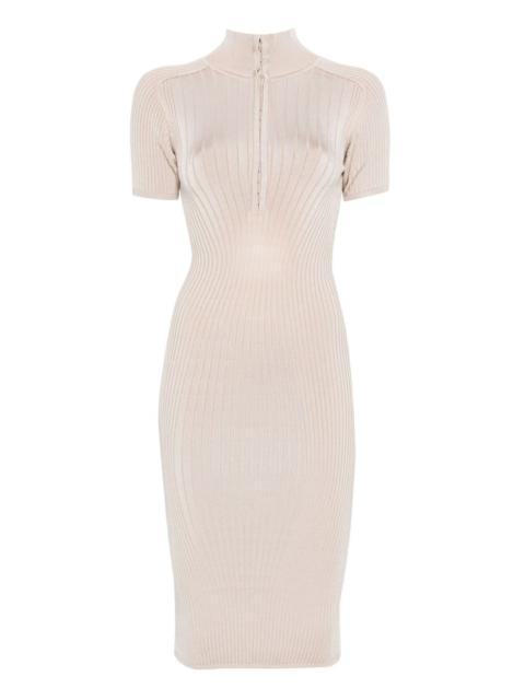 hook-and-eye ribbed-knit midi dress