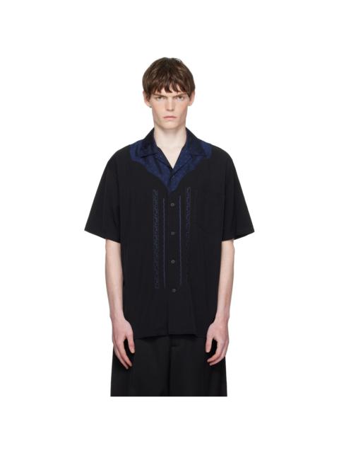 Black Viscose Twill Short Sleeve Shirt
