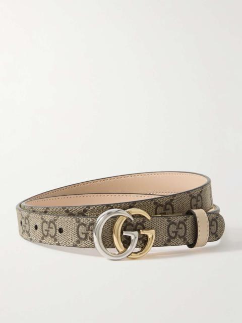 Printed leather belt Beige