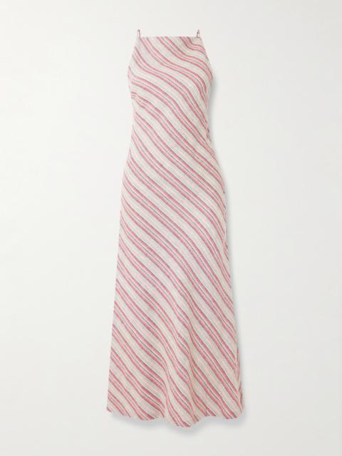Lison Open-back Striped Linen And Cotton-blend Midi Dress
