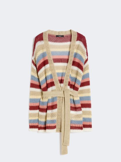 Linen yarn cardigan with belt - CHERRY