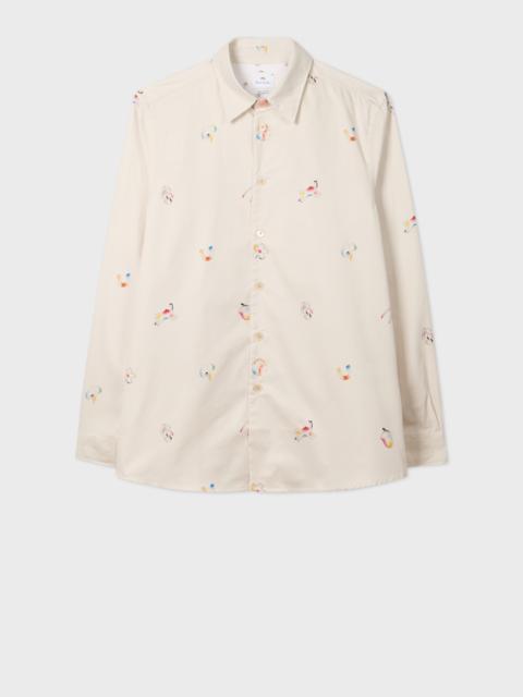 Ecru Cotton 'Lucky Charm' Print Shirt