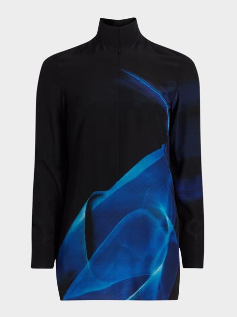 Alyson's Cyanotype Printed Mock-Neck Tunic Blouse