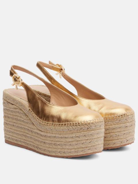 Metallic leather espadrille wedges