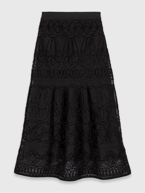 Embroidered basket-weave knit skirt