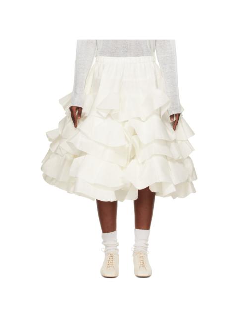 White Polyester Rayon Tiered Midi Skirt