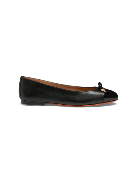 Women's black leather and patent leather ballet flat