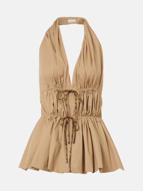 Gathered halterneck cotton poplin top