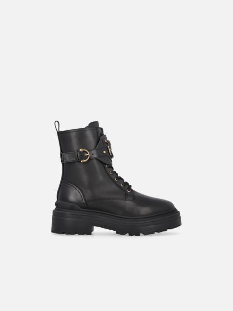 LEATHER COMBAT BOOTS WITH BRANDED FRONT STRAP