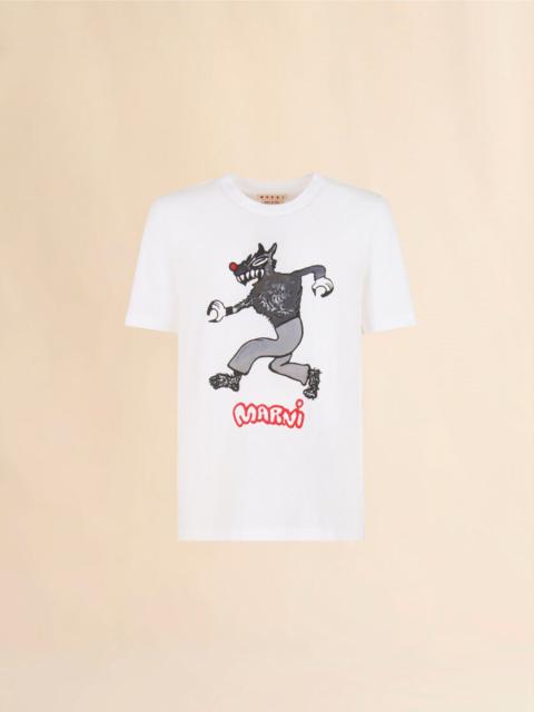 WHITE COTTON T-SHIRT WITH WOLF PRINT