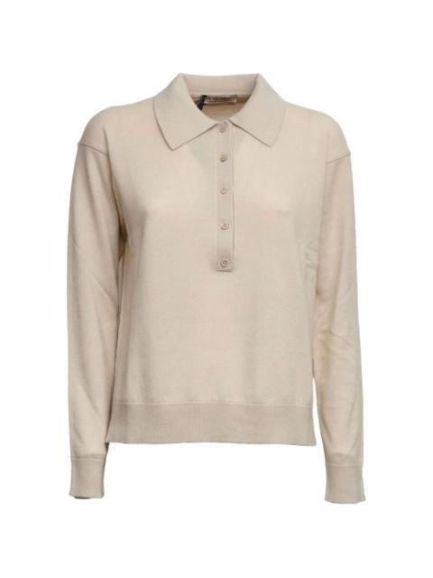 long-sleeve knitted polo top