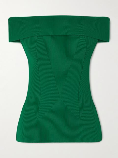 Off-the-shoulder Paneled Ribbed-knit Top