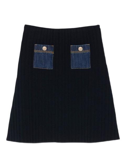 ribbed denim-pocket skirt