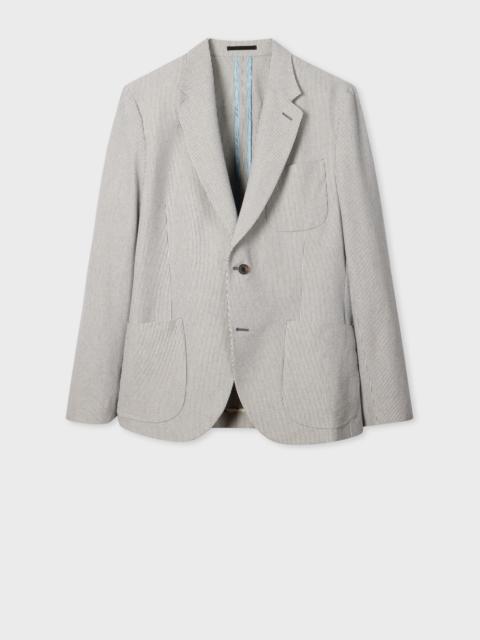 Blue and Ecru Cotton-Blend Seersucker Stripe Blazer