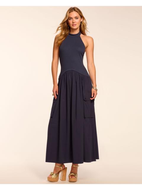 Simonne Cotton Knit Combo Halter Maxi Dress