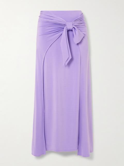 Knotted Gathered Stretch-jersey Maxi Skirt