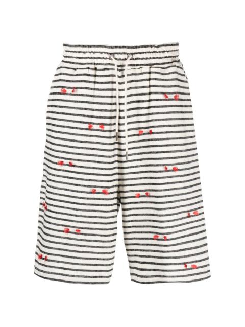 FRINGY SWEAT SHORTS - BLACK WHITE STRIPES