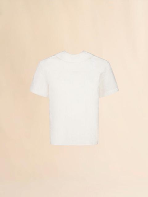 WHITE COTTON-VISCOSE BACK-TO-FRONT SHIRT TOP WITH DOTTY CHECK