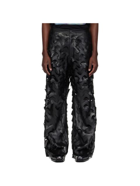 Black Laser Cut Wide-Leg Faux-Leather Pants