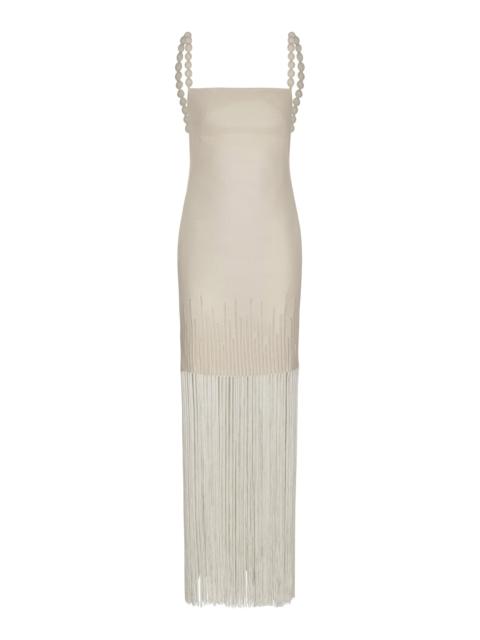 Mar Caribe Fringed Linen Maxi Dress ivory