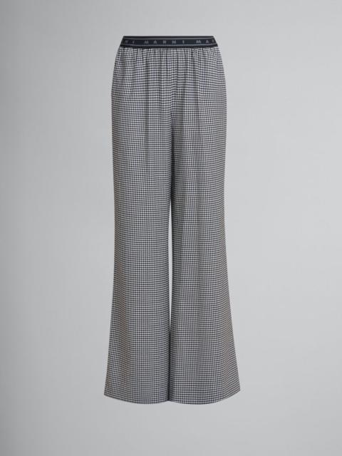 WOOL BLEND BLACK AND WHITE CHECK PALAZZO TROUSERS