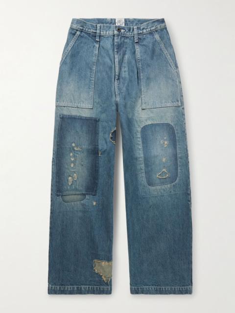 Rushfield Remake Wide-Leg Panelled Distressed Jeans Blue