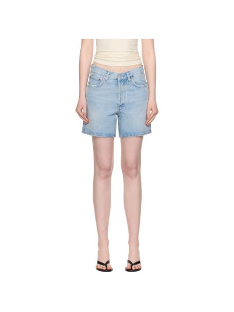 Blue V-Waist Denim Shorts