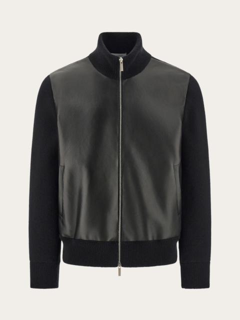 Bomber jacket in leather and wool