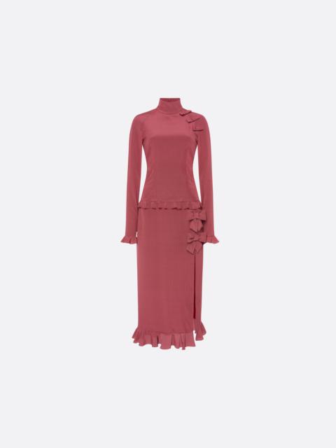POLKA-DOT SILK HIGH-NECK MIDI DRESS