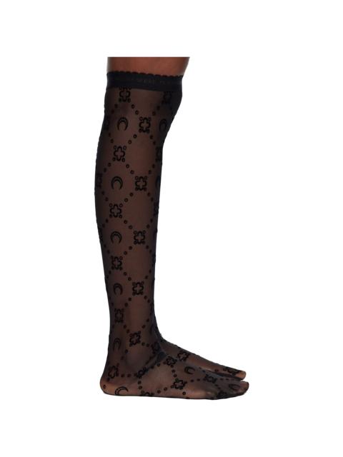 Black Moonogram Mesh Flock Long Socks